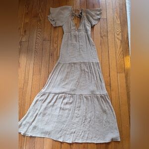 Hyfve  Neutral Tiered Maxi Dress with V-Neck